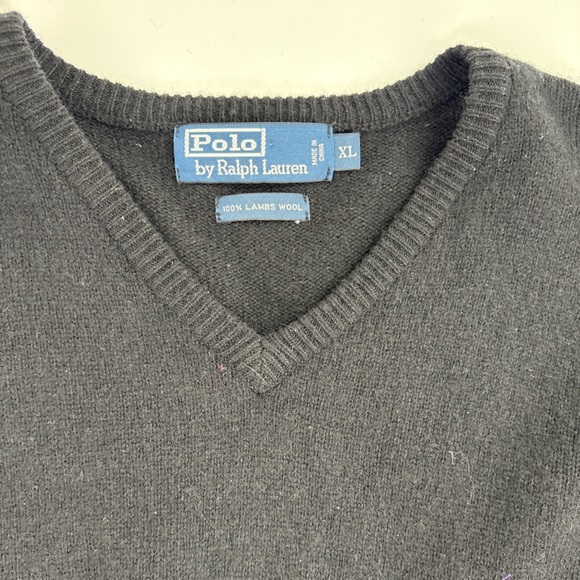 Polo by Ralph Lauren Black V-Neck Sweater with Purple Logo - Picture 6 of 10